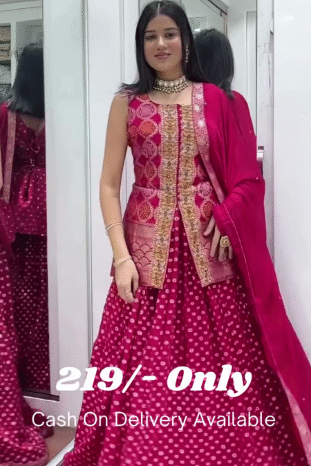 Elegant Pink Bandhani Lehenga with Embroidered Jacket