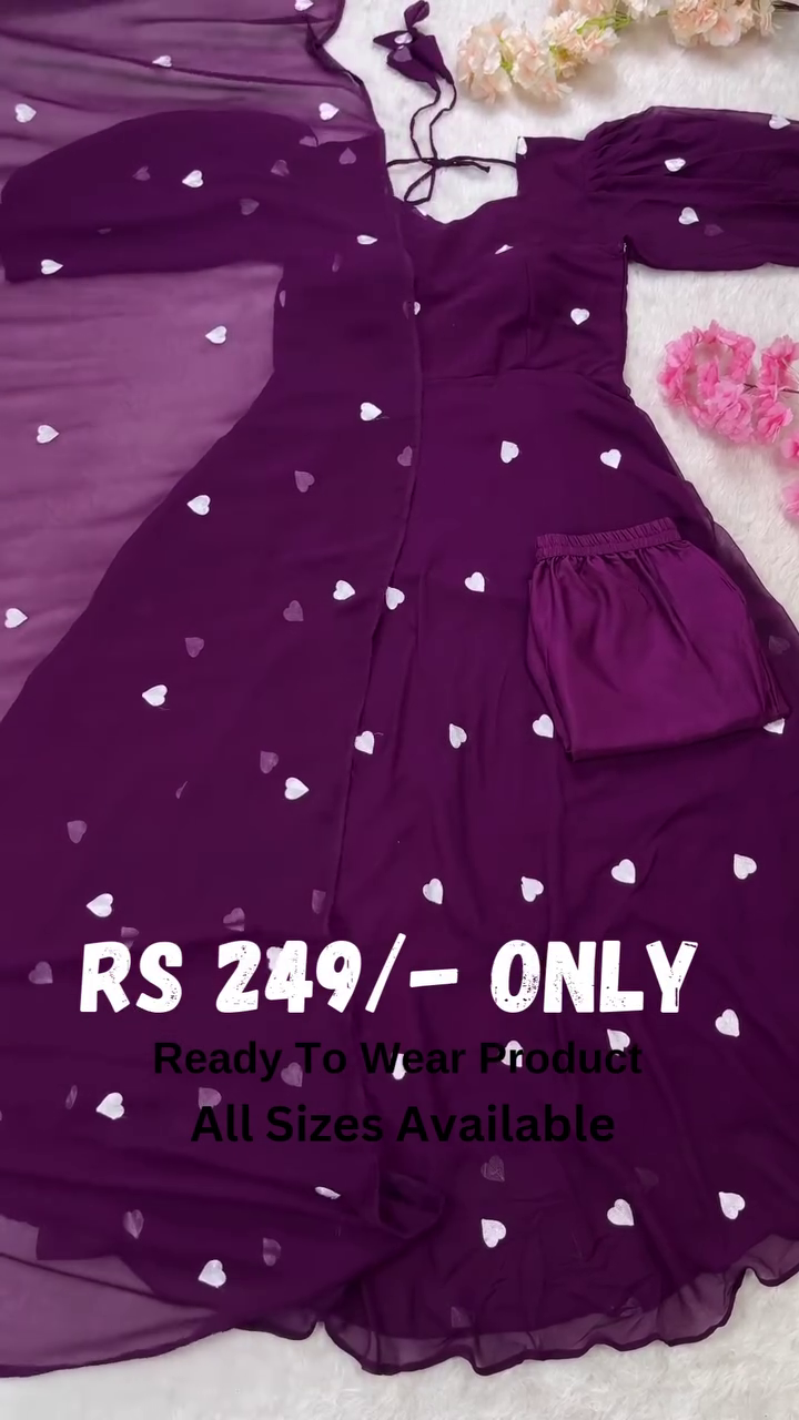 Enchanting Purple Heart-Print Anarkali Set