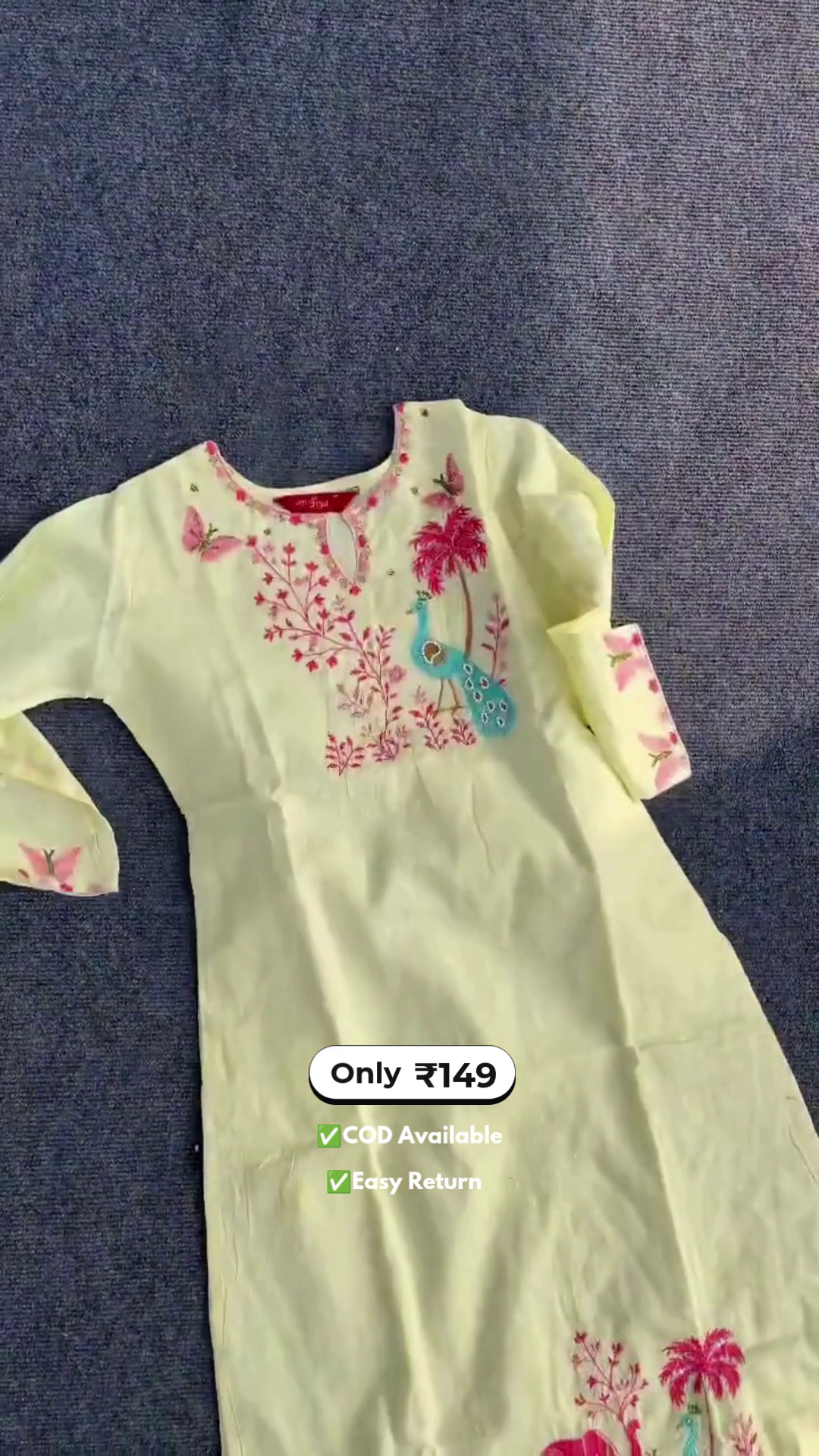 Elegant Butter Yellow Long Kurti with Pant Set Featuring Intricate Embroidery Work for Women