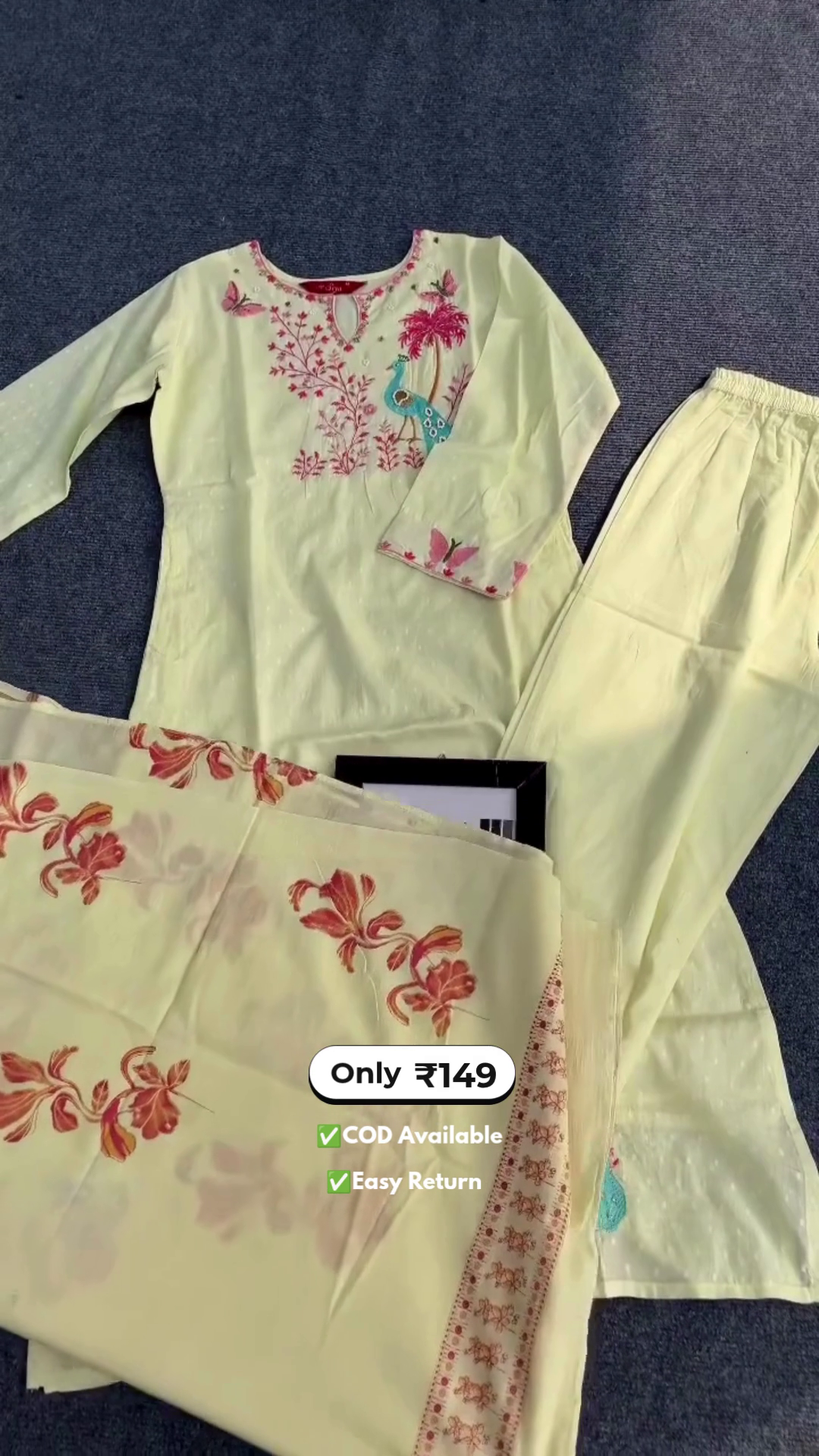 Elegant Butter Yellow Long Kurti with Pant Set Featuring Intricate Embroidery Work for Women - Image 2