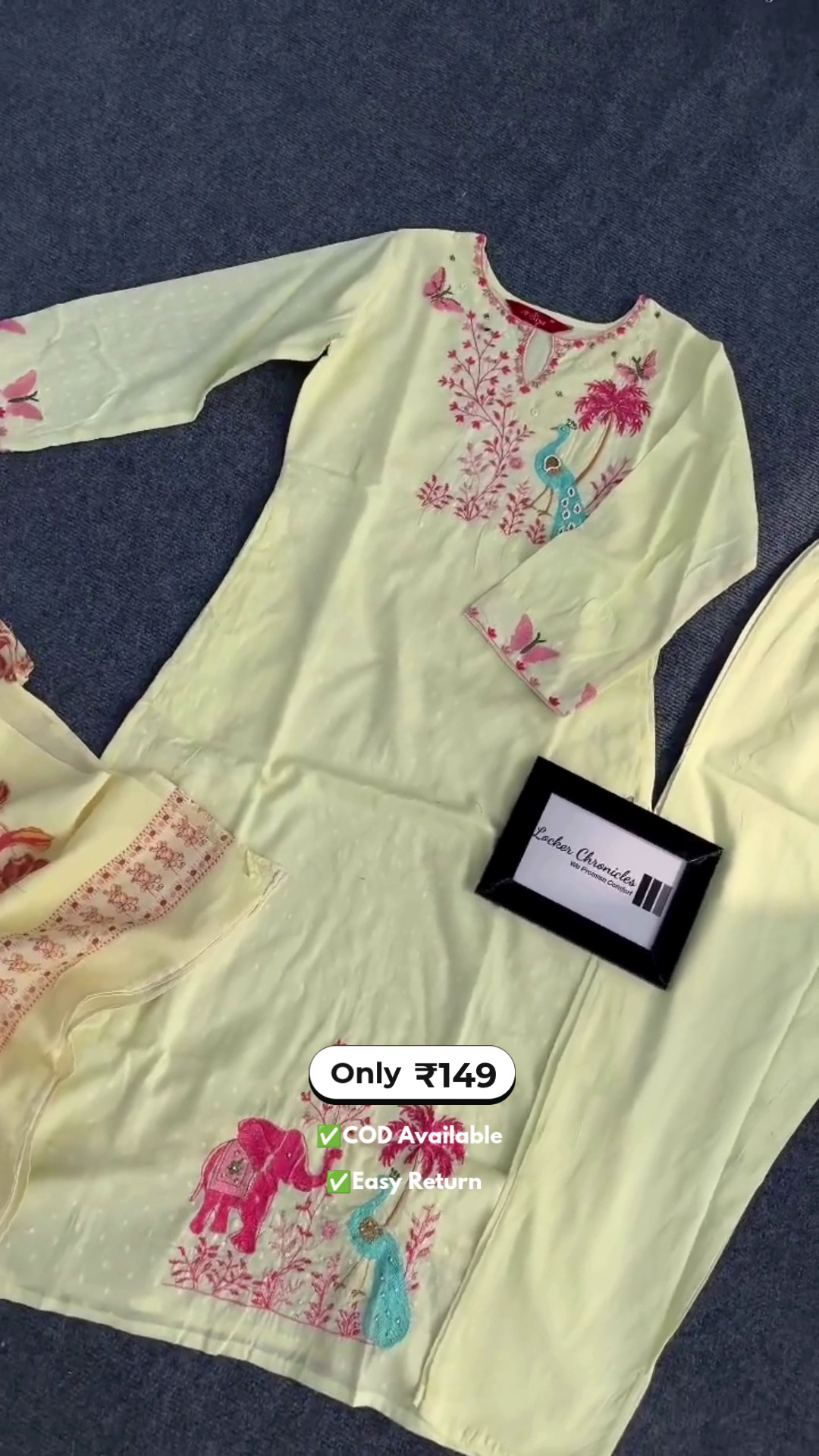 Elegant Butter Yellow Long Kurti with Pant Set Featuring Intricate Embroidery Work for Women - Image 3