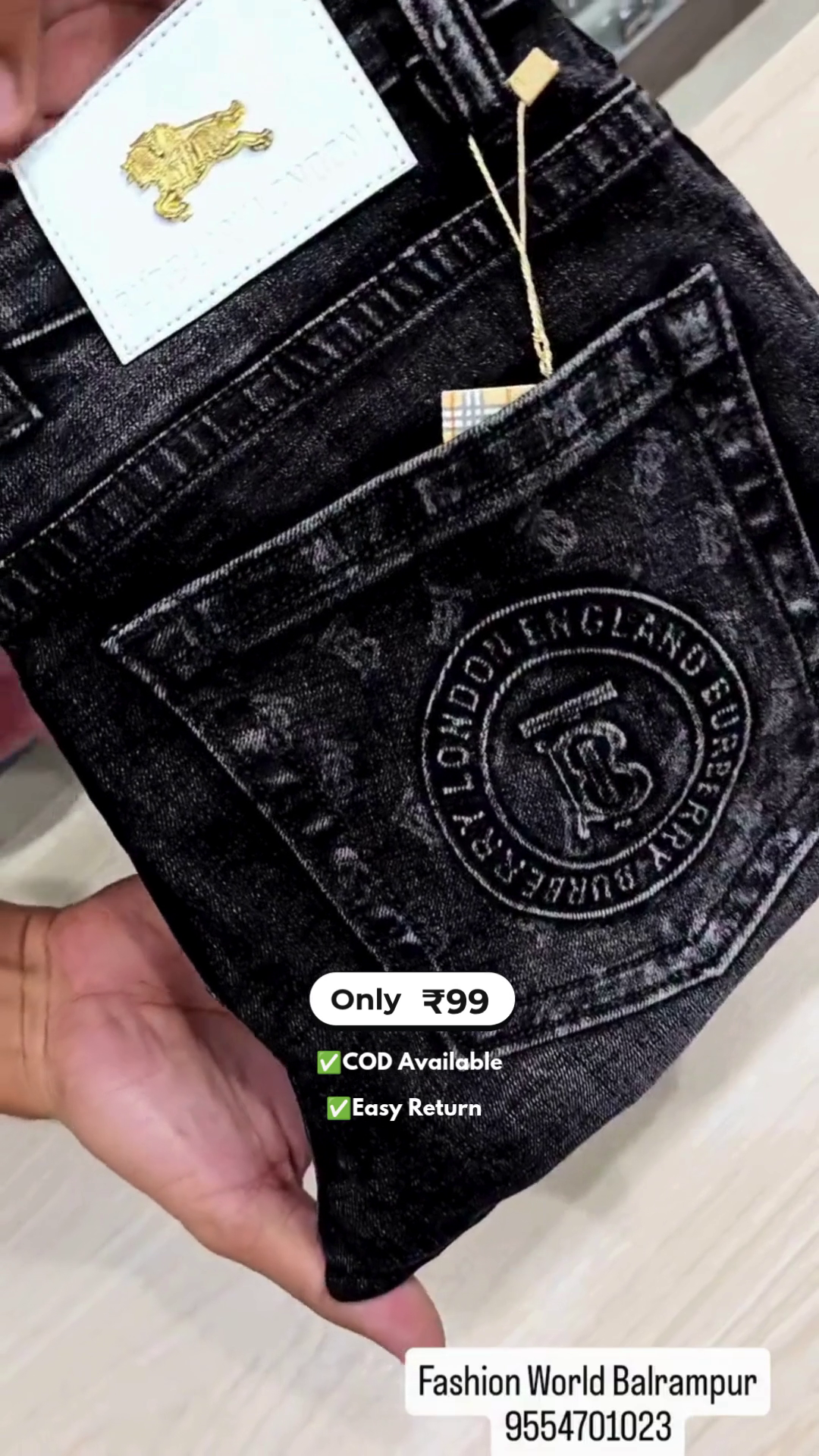 Men’s Black Denim Jeans with Front and Back Pockets