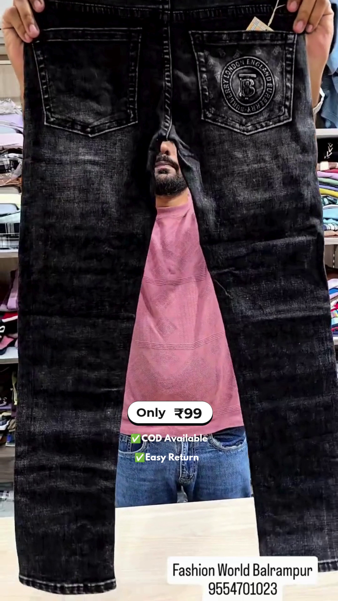 Men’s Black Denim Jeans with Front and Back Pockets - Image 3