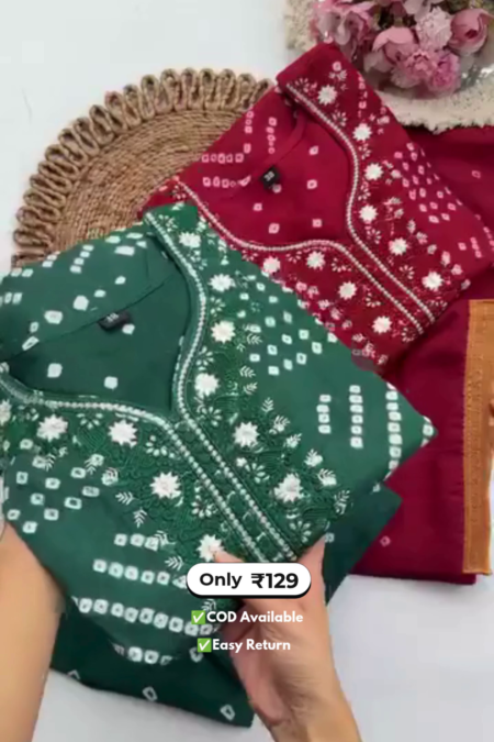 Women’s Red & Green Colour Long Kurtis with Pants