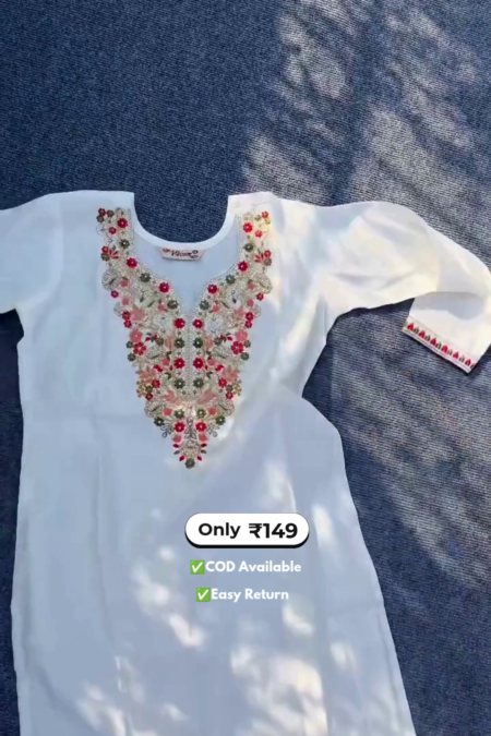 Elegant Women’s White Kurti with Palazzo Set Featuring Beautiful Embroidery Work