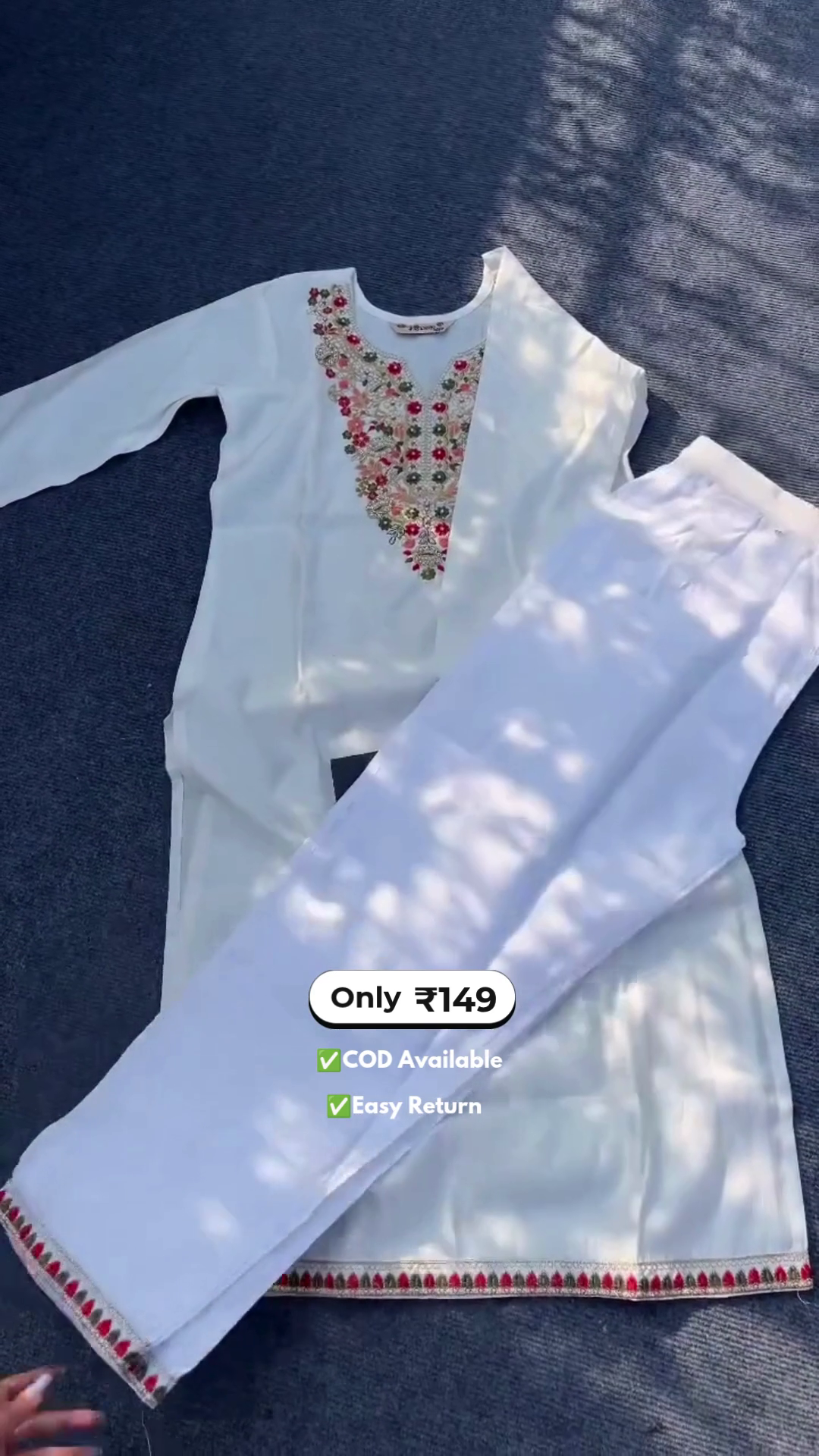 Elegant Women’s White Kurti with Palazzo Set Featuring Beautiful Embroidery Work - Image 2