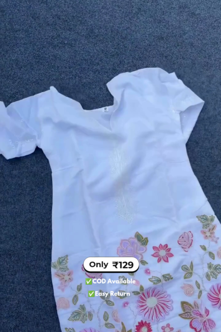 Elegant Women’s White Net Kurti with Palazzo & Printed Dupatta Set Featuring Beautiful Embellished Work