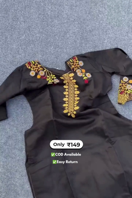 Elegant Women’s Black Kurti Set with Intricate Embroidery Work