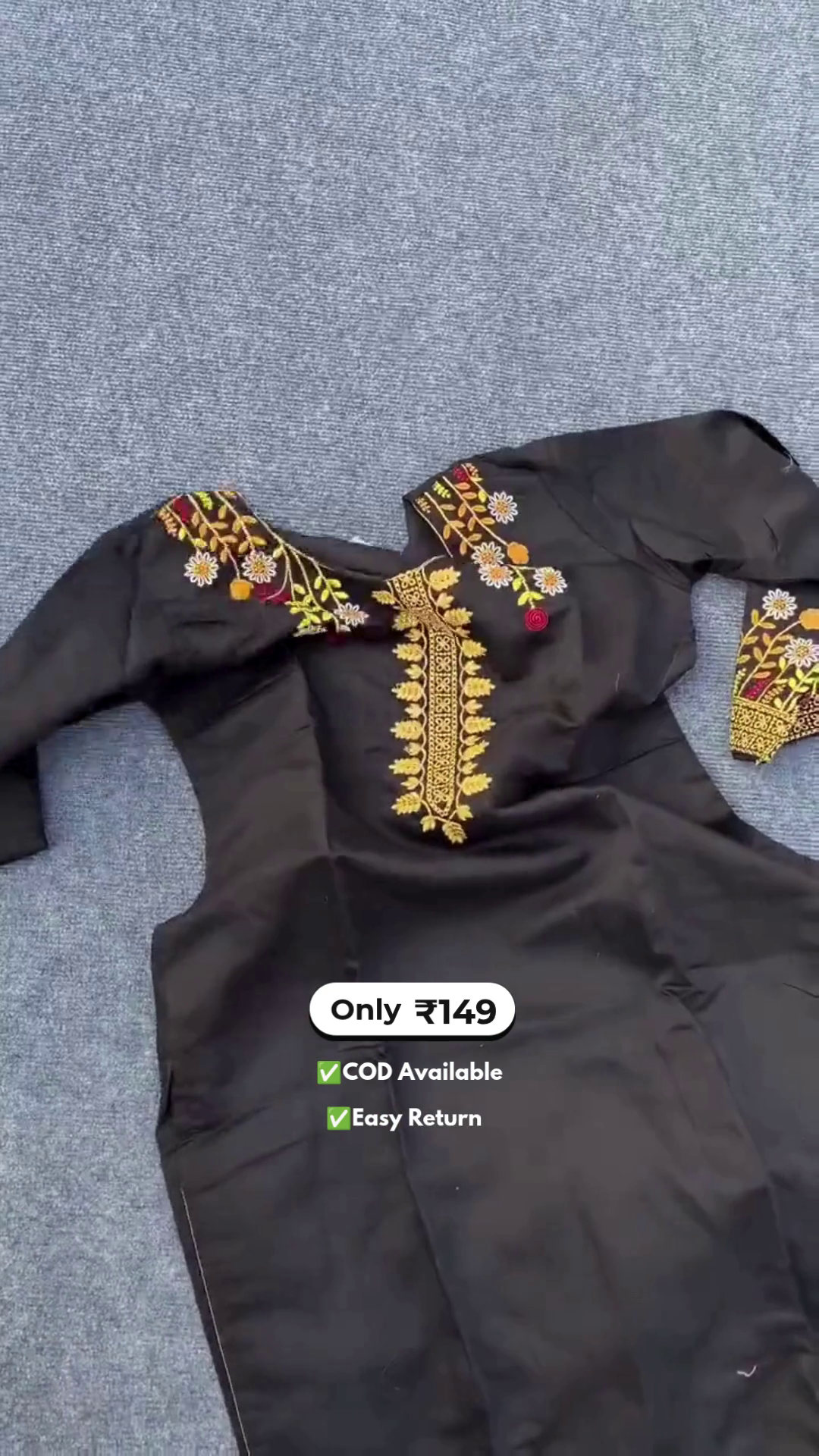 Elegant Women’s Black Kurti Set with Intricate Embroidery Work