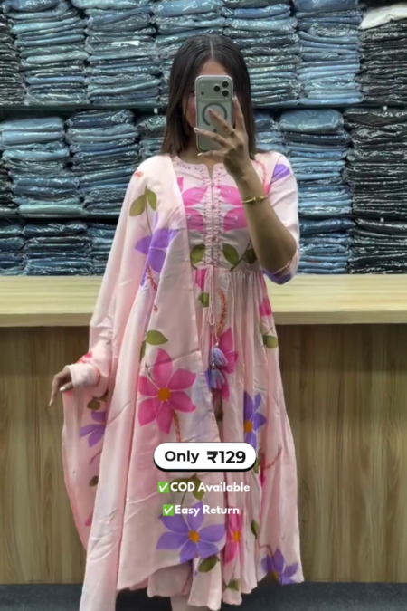 Women’s Floral Printed Cotton Anarkali Suit