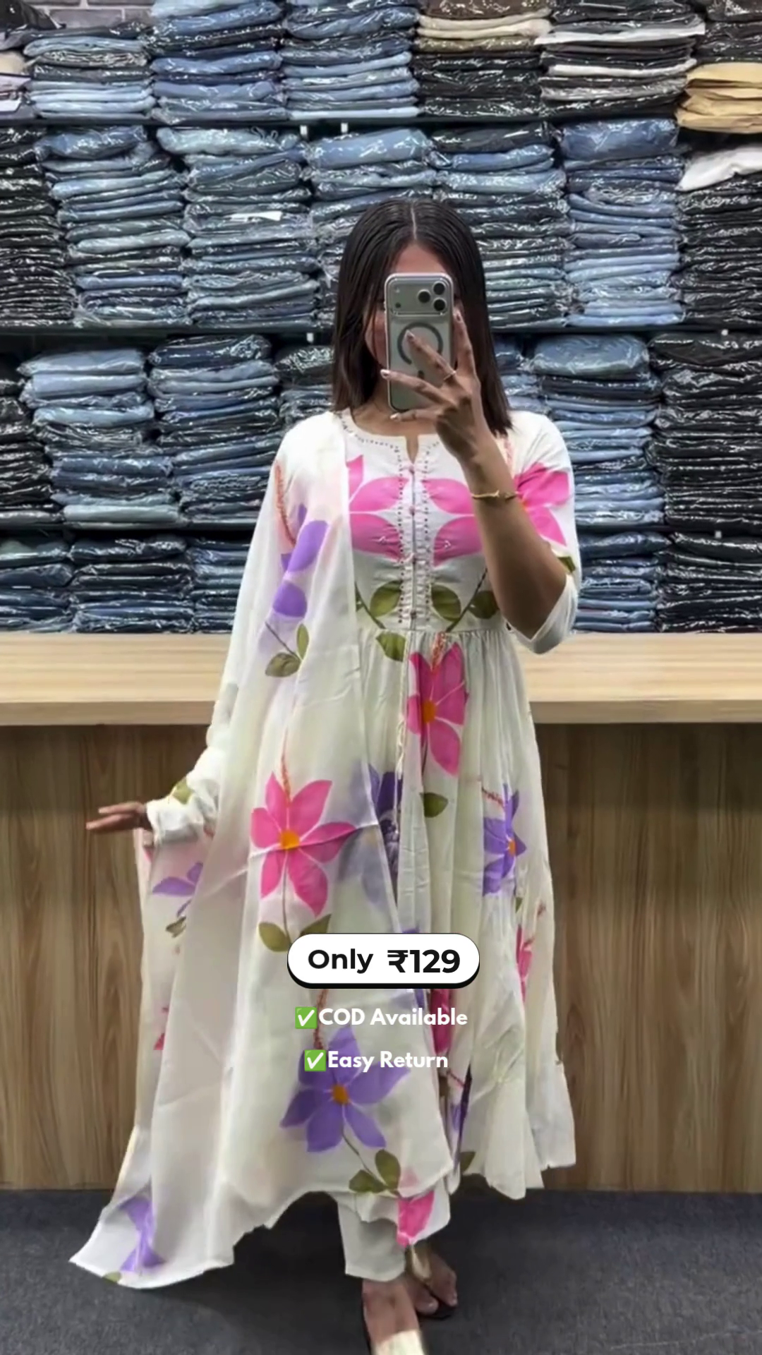 Women’s Floral Printed Cotton Anarkali Suit - Image 2