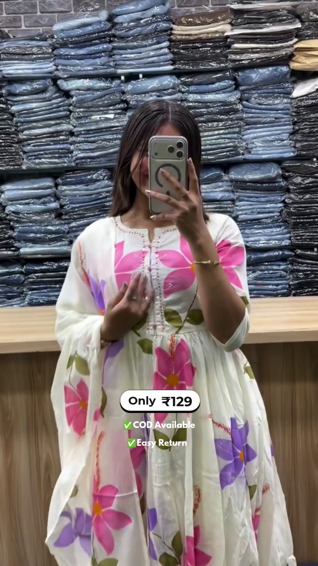 Women’s Floral Printed Cotton Anarkali Suit - Image 4