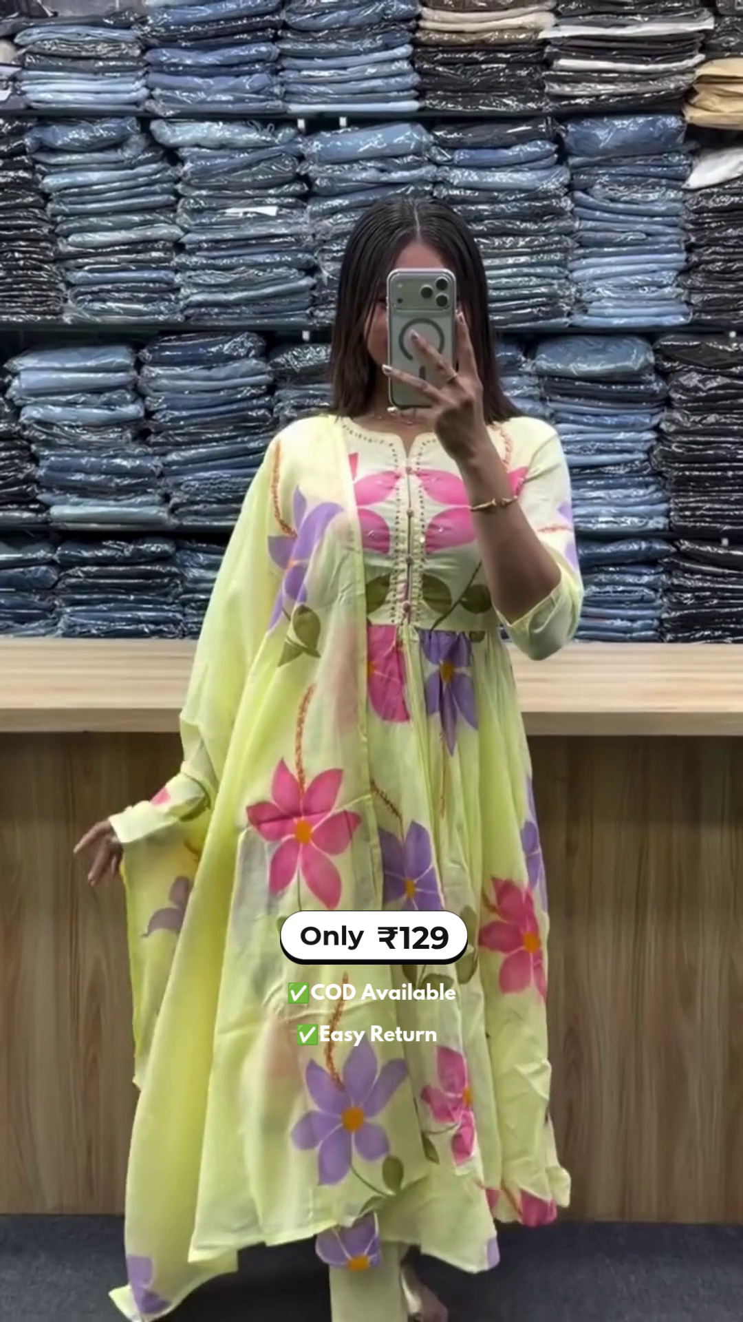 Women’s Floral Printed Cotton Anarkali Suit - Image 3