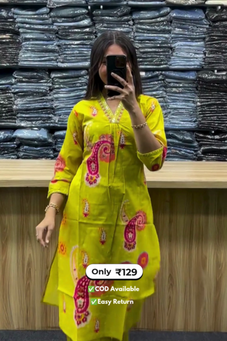 Women’s Floral Printed Long Kurti with Palazzo Set