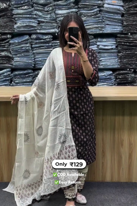 Elegant Women's Cotton Kurta Sets with Dupatta