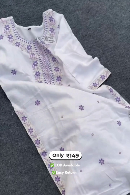 Women's White Embroidered Kurta Set
