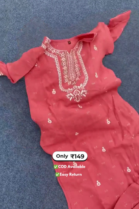Women's Light Orange Embroidered Kurta Set
