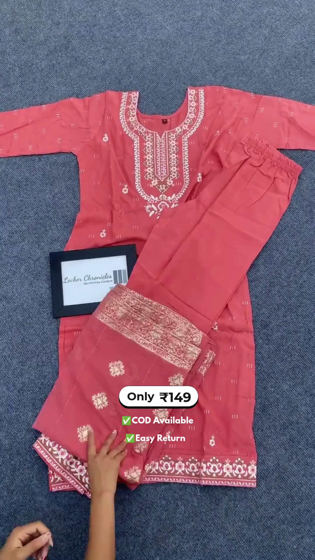 Women's Light Orange Embroidered Kurta Set - Image 2