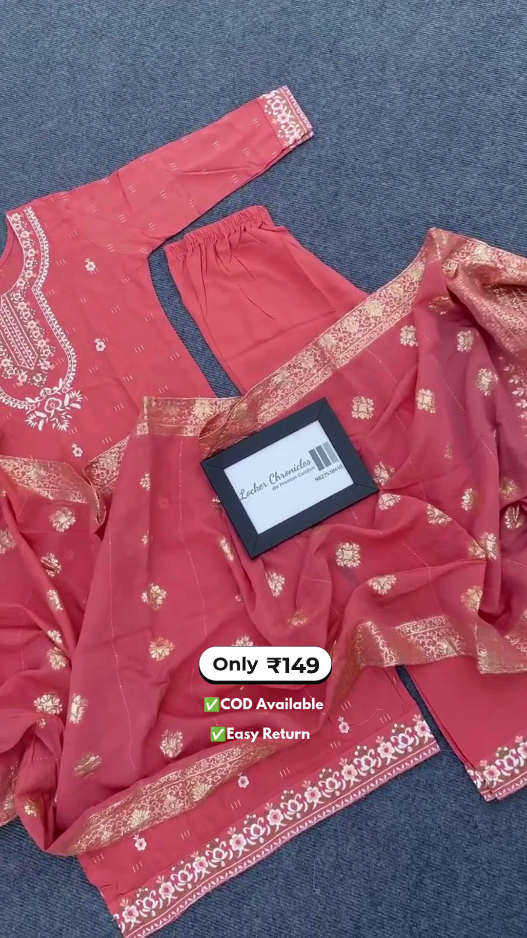 Women's Light Orange Embroidered Kurta Set - Image 3