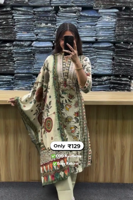 Women's Long Kurti with Palazzo and Dupatta Set