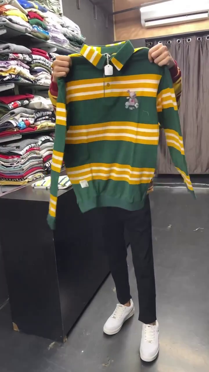 Auto Stripes Yellow Red Full Sleeve Polo T-Shirt - Image 6