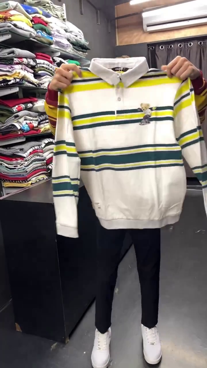 Auto Stripes Yellow Red Full Sleeve Polo T-Shirt - Image 5