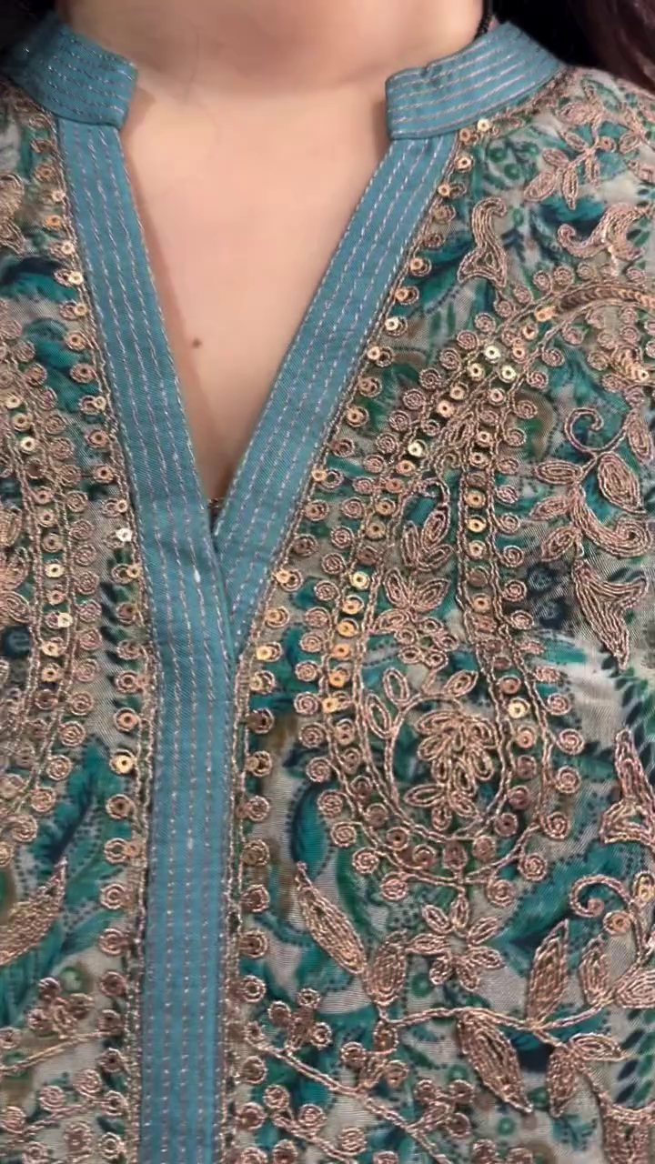 Women's Blue Printed Kurta Sharara Set with Dupatta - Image 4